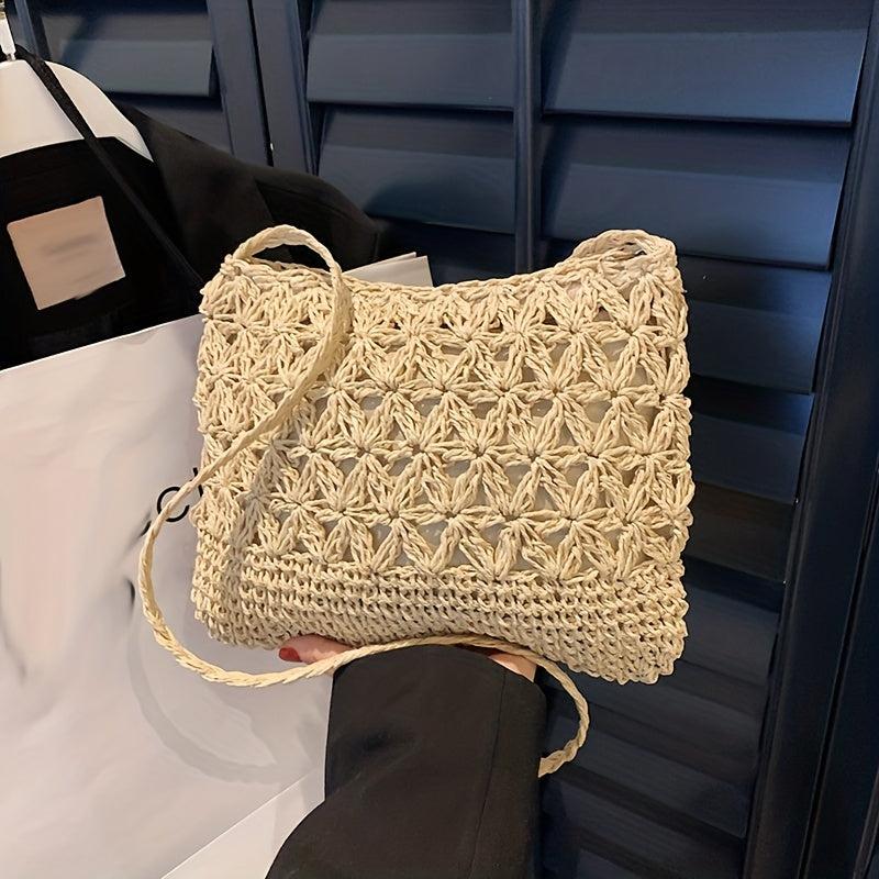 Straw Slouchy Crossbody Bag Summer Beach Vacation Style Shoulder Bag