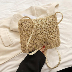 Straw Slouchy Crossbody Bag Summer Beach Vacation Style Shoulder Bag