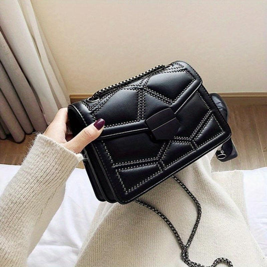 Studded Decor Crossbody Bag Chain Shoulder Bag Vintage Flap Square Purse