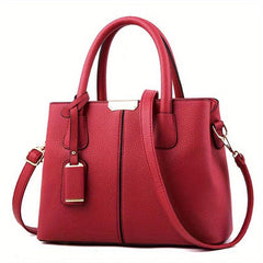 Litchi Embossed Durable Shoulder Bag PU Leather Handbag Large Capacity