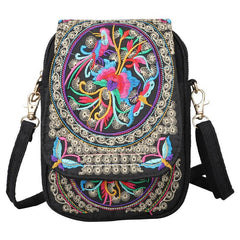Women's Embroidered Crossbody Bag Canvas Shoulder Bag Zipper Phone Bag