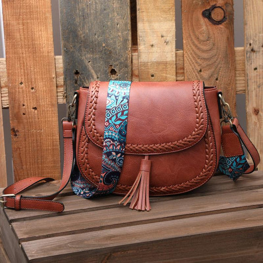 Leopard Crossbody Saddle Bag w/ Tassel Trim & Convertible Strap
