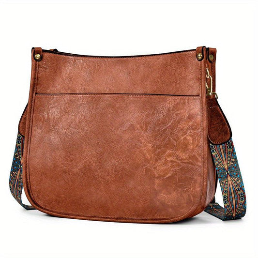 Vintage Square Bag Large Capacity Shoulder Bag Wide Strap