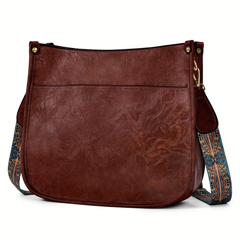 Vintage Square Bag Large Capacity Shoulder Bag Wide Strap