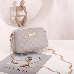Argyle Quilted Shoulder Zipper Bag Chain Strap Crossbody Phone Bag