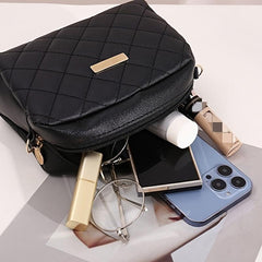 Argyle Quilted Shoulder Zipper Bag Chain Strap Crossbody Phone Bag