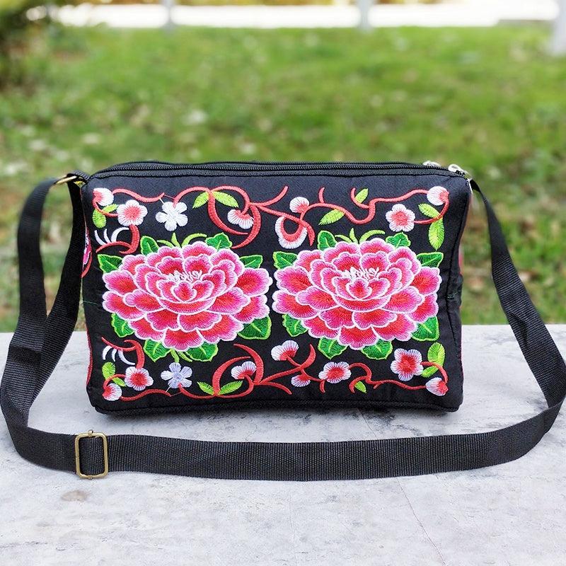 Embroidered Crossbody Bag Women's Canvas Shoulder Bag