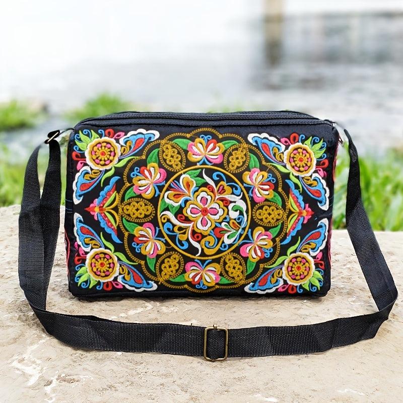 Embroidered Crossbody Bag Women's Canvas Shoulder Bag