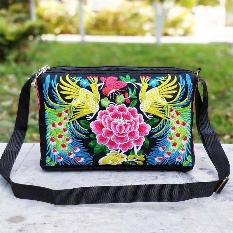 Embroidered Crossbody Bag Women's Canvas Shoulder Bag