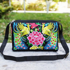 Embroidered Crossbody Bag Women's Canvas Shoulder Bag