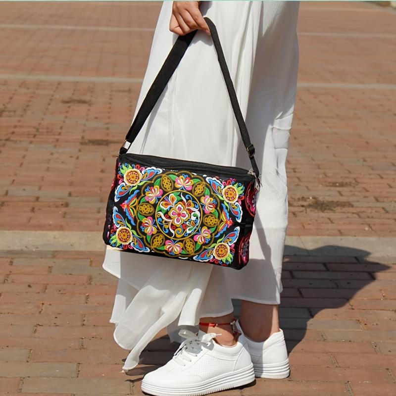 Embroidered Crossbody Bag Women's Canvas Shoulder Bag