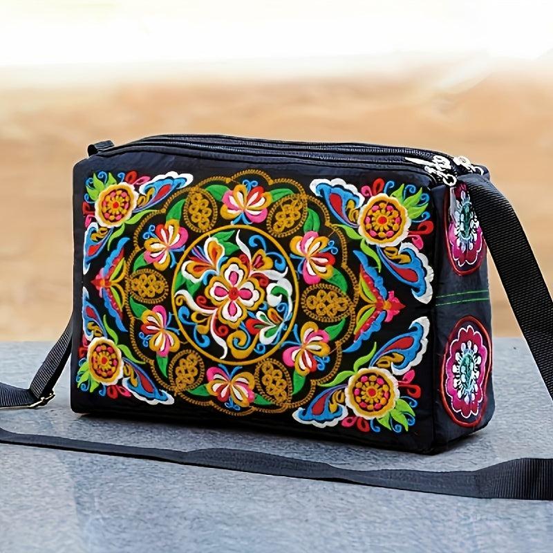 Embroidered Crossbody Bag Women's Canvas Shoulder Bag