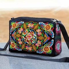 Embroidered Crossbody Bag Women's Canvas Shoulder Bag