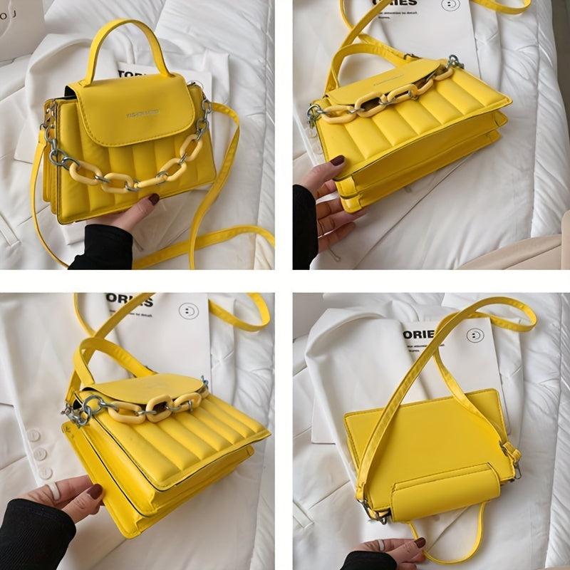 Stripe Embroidery Chain Flap Purse Small Crossbody Bag
