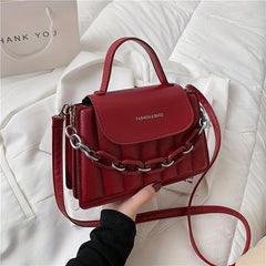 Stripe Embroidery Chain Flap Purse Small Crossbody Bag