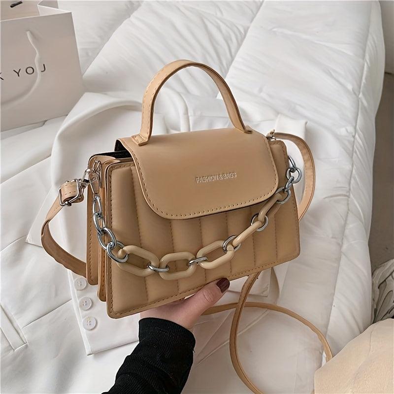 Stripe Embroidery Chain Flap Purse Small Crossbody Bag