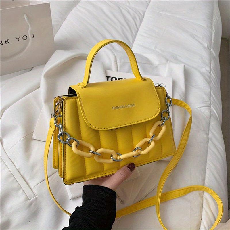 Stripe Embroidery Chain Flap Purse Small Crossbody Bag