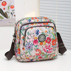 Floral Pattern Crossbody Bag Pocket Purse Women's Small Nylon Shoulder Bag