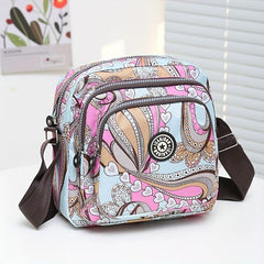 Floral Pattern Crossbody Bag Pocket Purse Women's Small Nylon Shoulder Bag