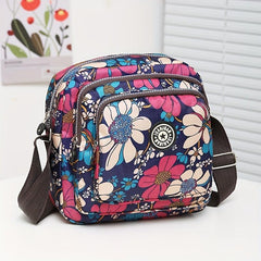 Floral Pattern Crossbody Bag Pocket Purse Women's Small Nylon Shoulder Bag