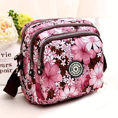 Floral Pattern Crossbody Bag Pocket Purse Women's Small Nylon Shoulder Bag