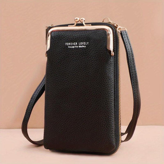 Zipper Crossbody Cell Phone Bag PU Leather Textured Bag Purse