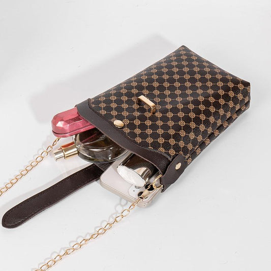 Stylish Allover Print Crossbody Bag with Chain Strap