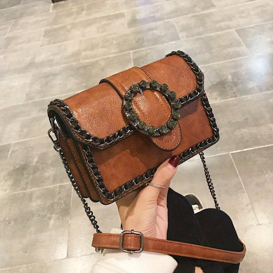 Vintage Flap Crossbody Bag Chain Decor Square Shoulder Bag