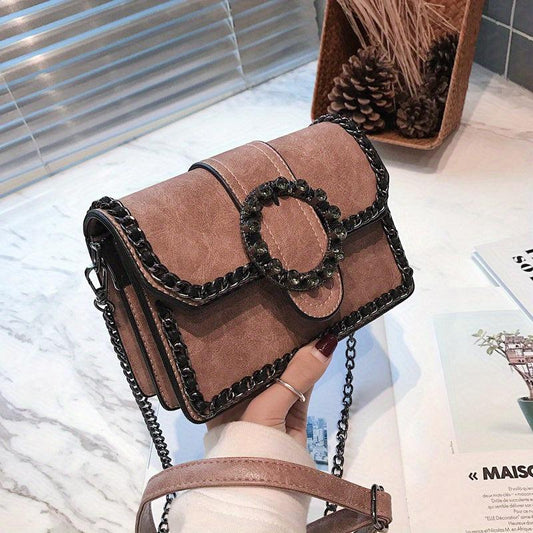 Vintage Flap Crossbody Bag Chain Decor Square Shoulder Bag