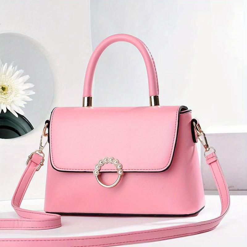 Faux Pearl Decor Crossbody Bag Top Handle Satchel Purse