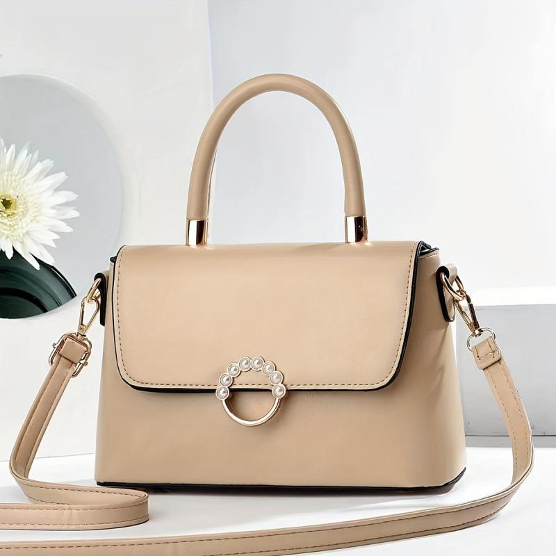 Faux Pearl Decor Crossbody Bag Top Handle Satchel Purse