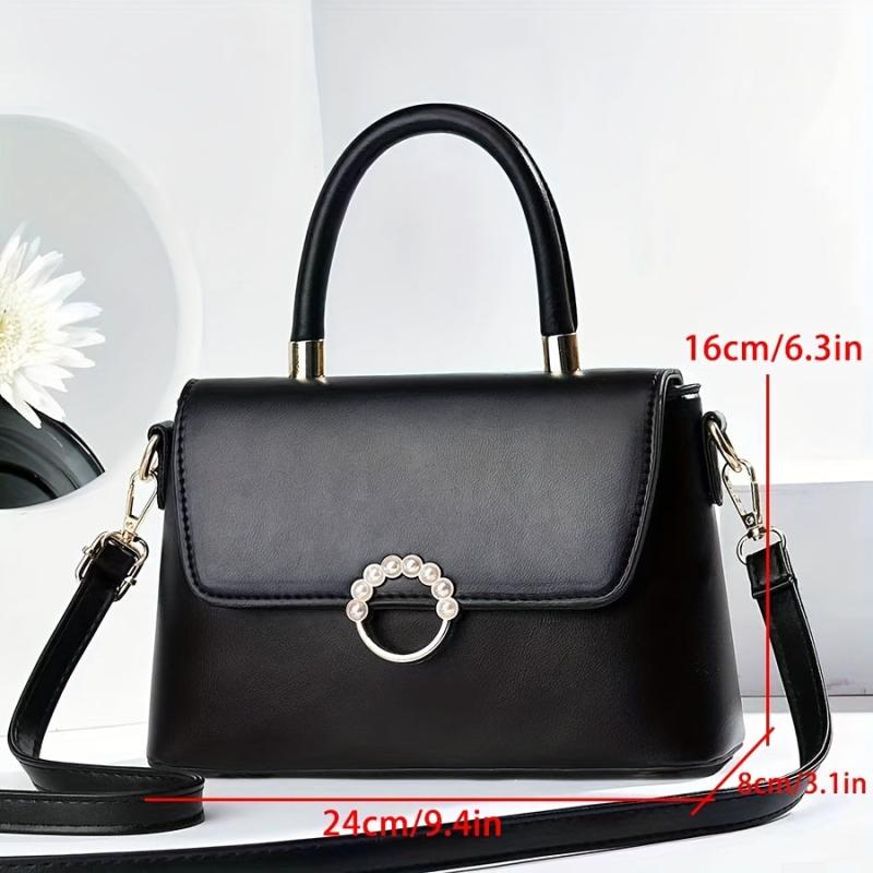 Faux Pearl Decor Crossbody Bag Top Handle Satchel Purse