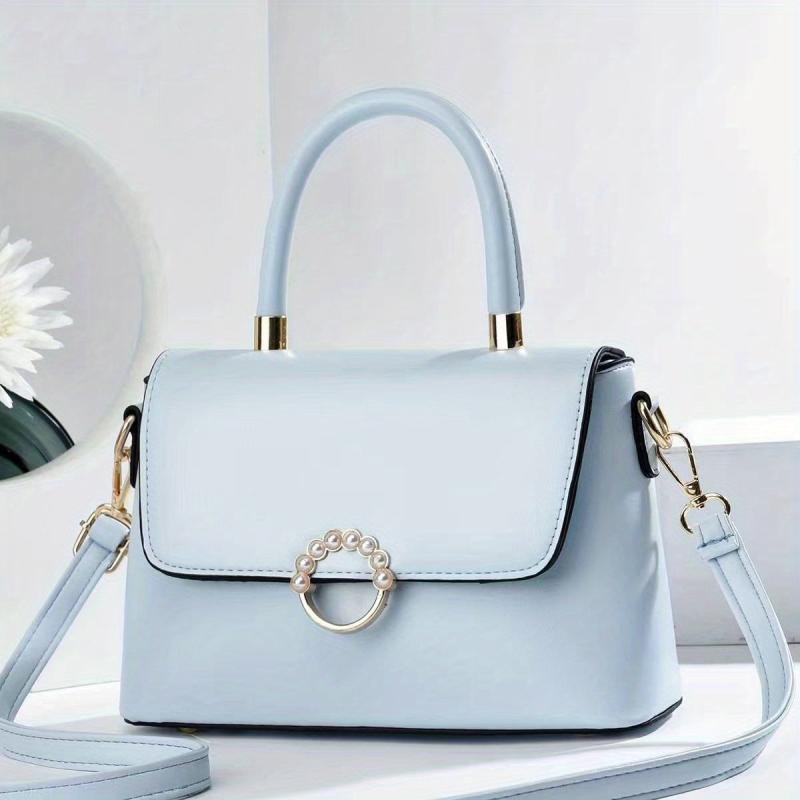 Faux Pearl Decor Crossbody Bag Top Handle Satchel Purse