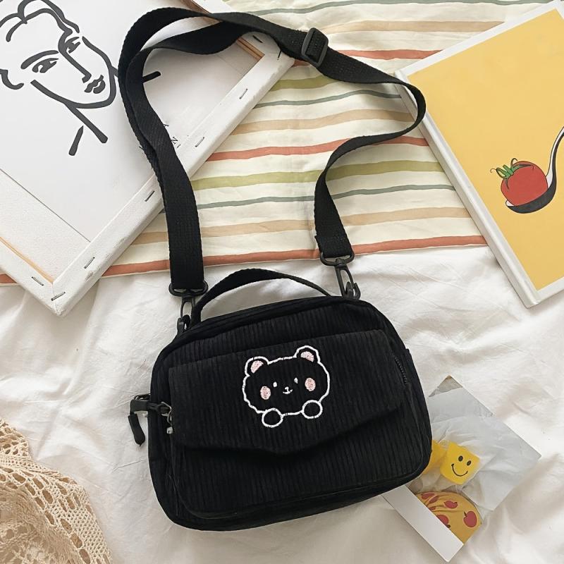 Cartoon Pattern Crossbody Bag Corduroy Shoulder Bag Women's Flap Pocket Decor