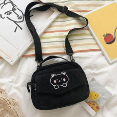 Cartoon Pattern Crossbody Bag Corduroy Shoulder Bag Women's Flap Pocket Decor