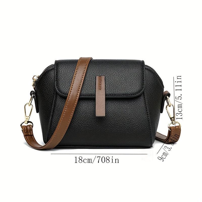 Mini Vegan Leather Crossbody Bag Flap Shoulder Bag Women's Contrast Purse