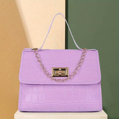 Crocodile Embossed Square Crossbody Bag Turn Lock All Match Bag
