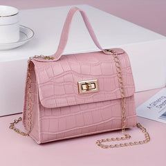 Crocodile Embossed Square Crossbody Bag Turn Lock All Match Bag