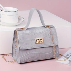 Crocodile Embossed Square Crossbody Bag Turn Lock All Match Bag