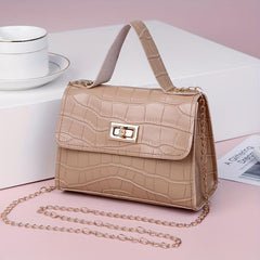 Crocodile Embossed Square Crossbody Bag Turn Lock All Match Bag
