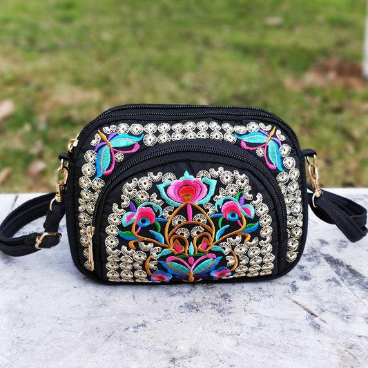 Women's Embroidered Canvas Coin Purse Mobile Phone Bag