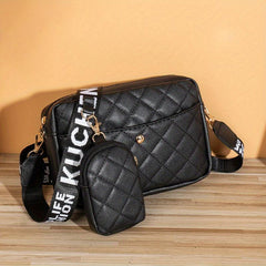 Argyle Quilted Shoulder Bag Women's Crossbody Bag With Mini Coin Purses