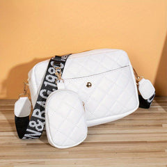 Argyle Quilted Shoulder Bag Women's Crossbody Bag With Mini Coin Purses