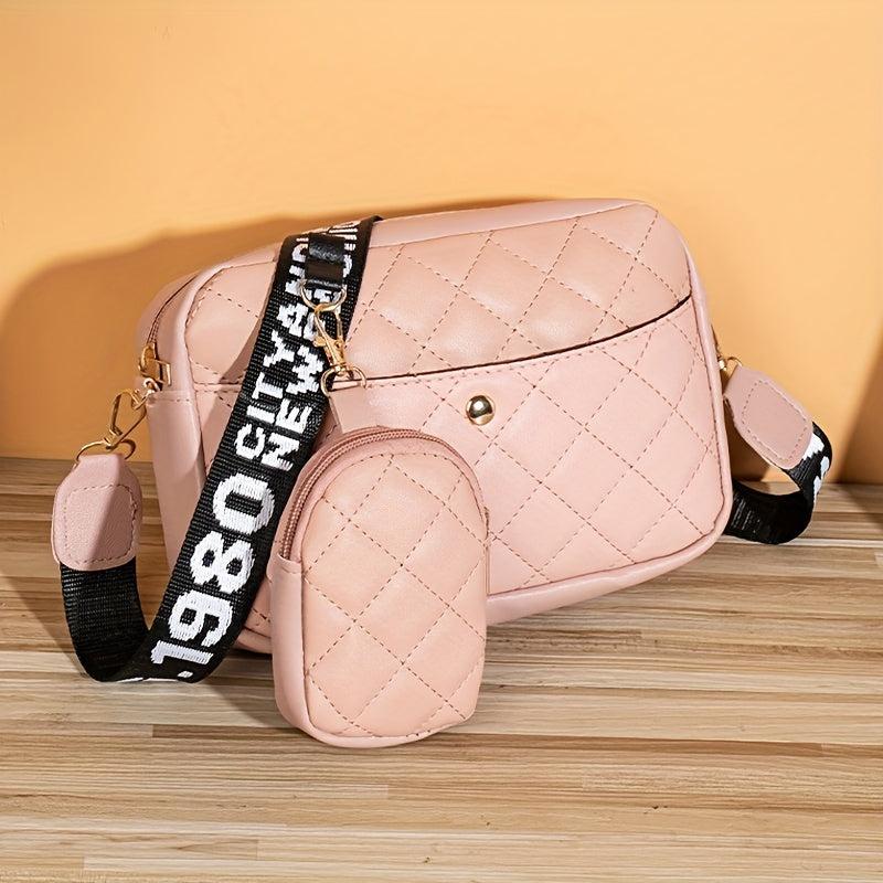 Argyle Quilted Shoulder Bag Women's Crossbody Bag With Mini Coin Purses