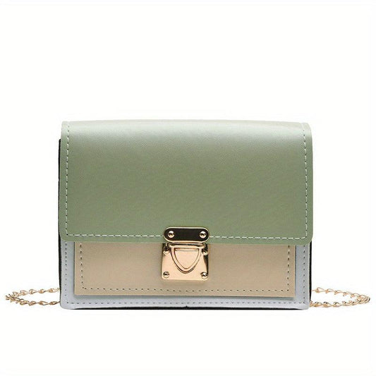Mini Contrast Crossbody Bag Chain Shoulder Bag Faux Leather Square Purses