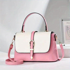Contrast Crossbody Bag PU Leather Handbag Women's Top Handle Purses