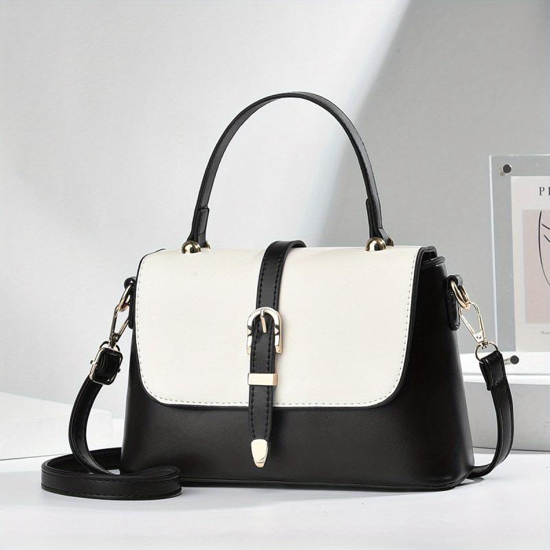 Contrast Crossbody Bag PU Leather Handbag Women's Top Handle Purses