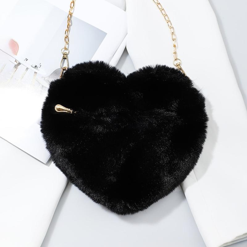 Heart Shaped Plush Bag Chain Crossbody Small Love Purse