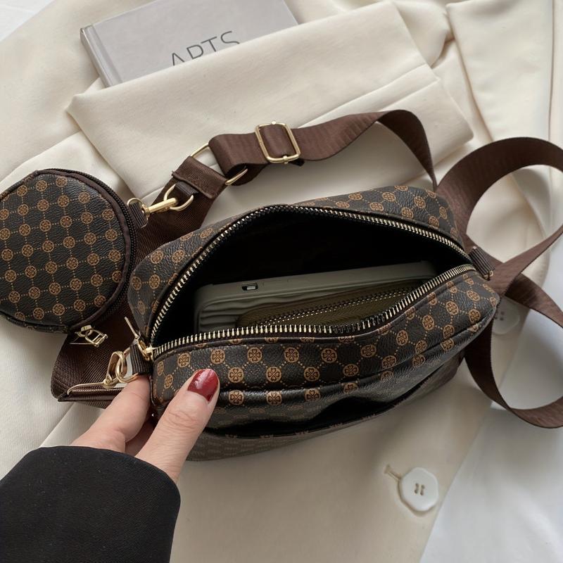 Vintage Geometric Crossbody Bag Retro PU Shoulder Bag
