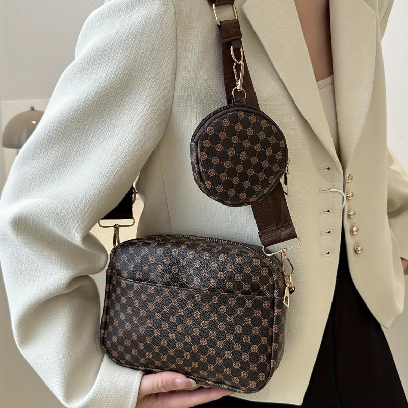 Vintage Geometric Crossbody Bag Retro PU Shoulder Bag